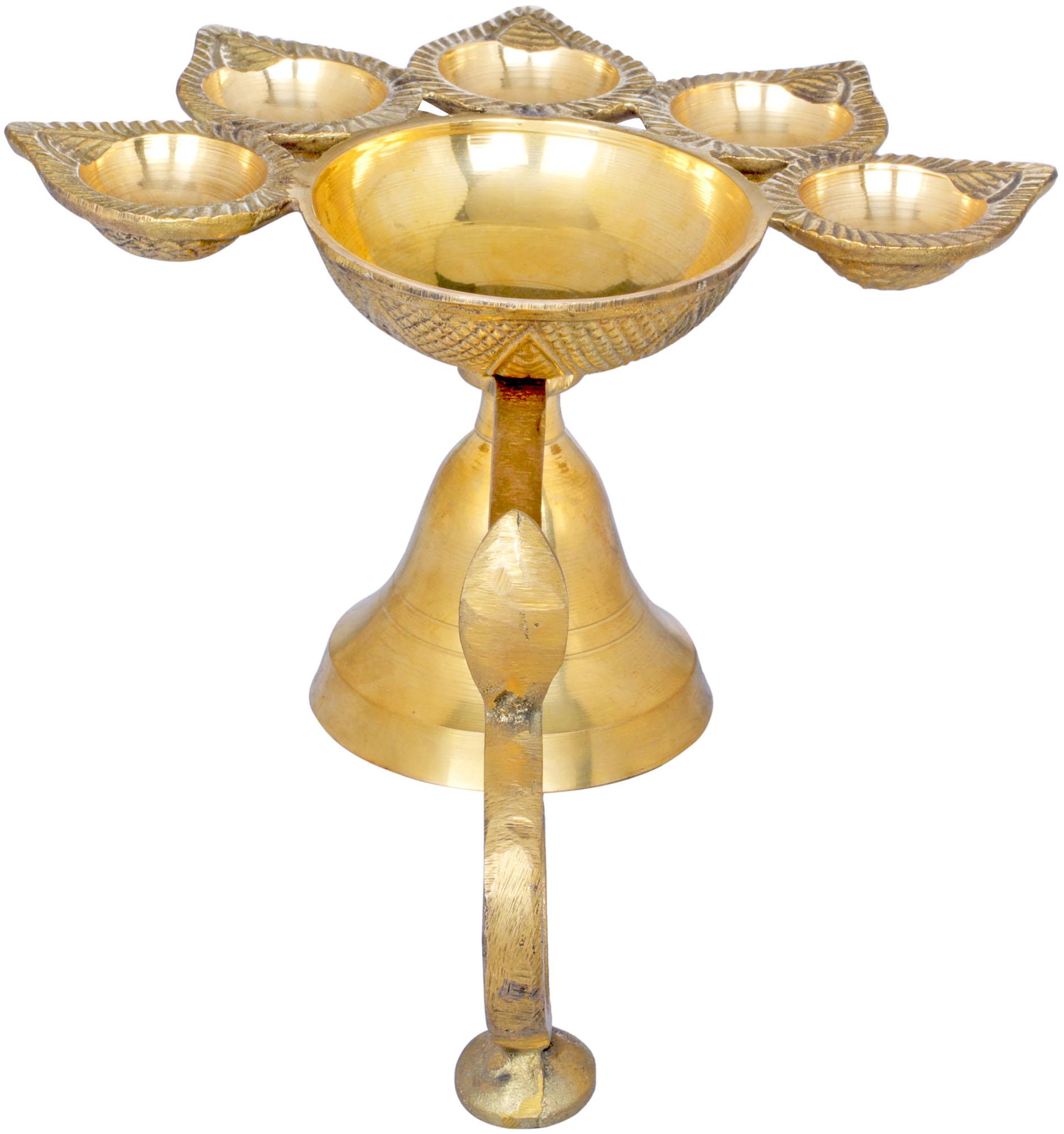 3" Five Wicks Aarti in Brass | Handmade | Made in India | Exotic India Art