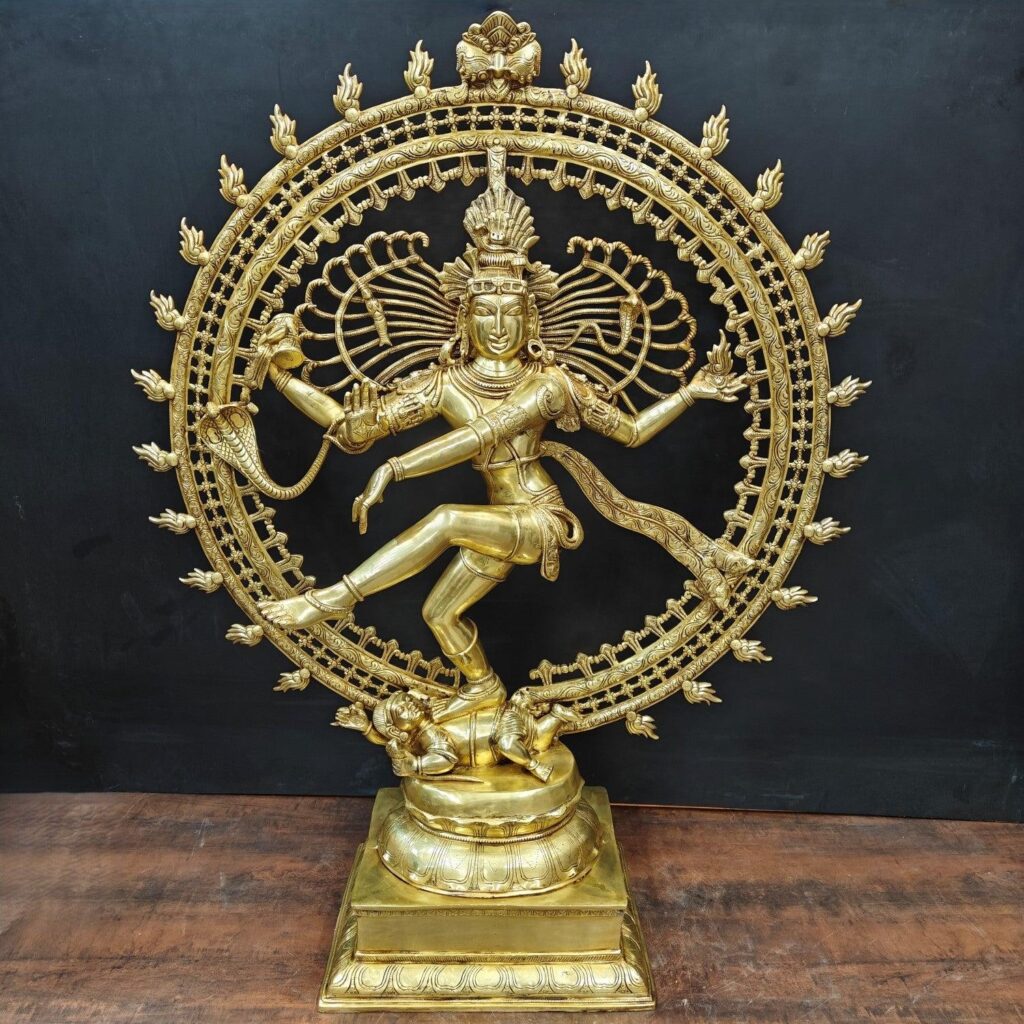 Brass Nataraja Statue as Dancing Shiva Golden Finish 4 Feet – StatueStudio