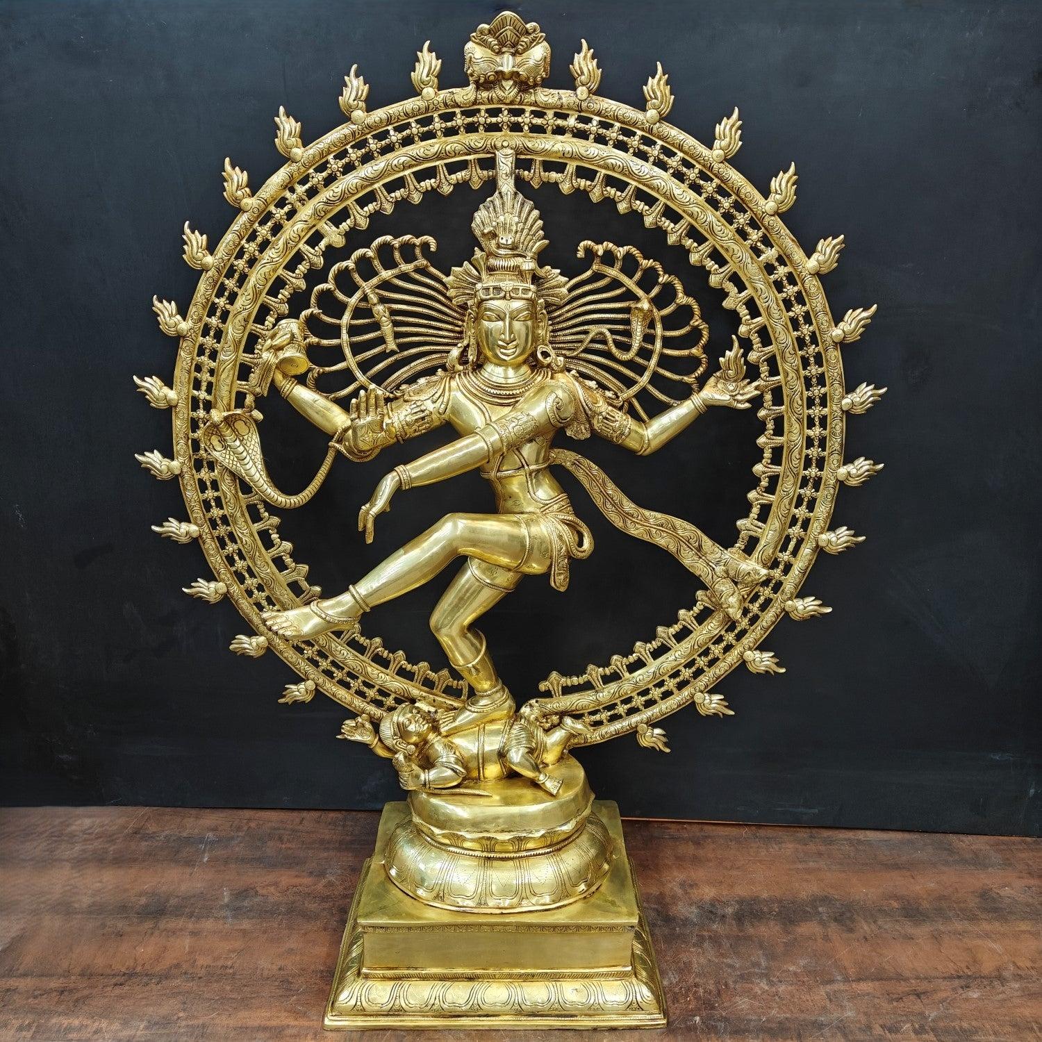 Brass Nataraja Statue as Dancing Shiva Golden Finish 4 Feet – StatueStudio