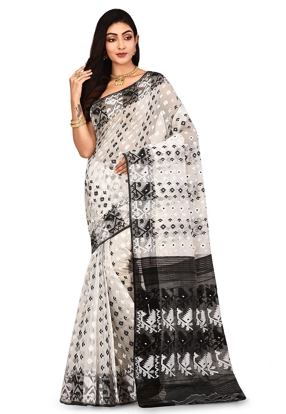 Buy Handloom Cotton Silk Jamdani Saree in White Online : SUUA72 - Utsav ...