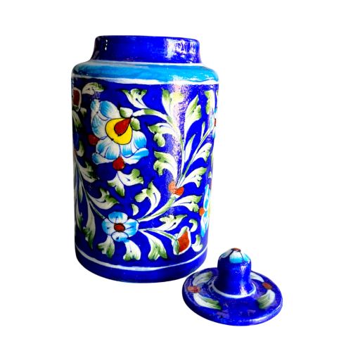 C:\Users\Microsoft\Desktop\mash venture\mash venture\Product Variety Details\Handcrafts Items\Heartful Catelog\Blue Pottery Products\HFC Blue Pottery Canister (3).png
