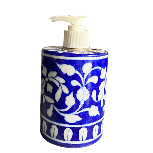 C:\Users\Microsoft\Desktop\mash venture\mash venture\Product Variety Details\Handcrafts Items\Heartful Catelog\Blue Pottery Products\HFC Blue Pottery Soap Dispenser.png