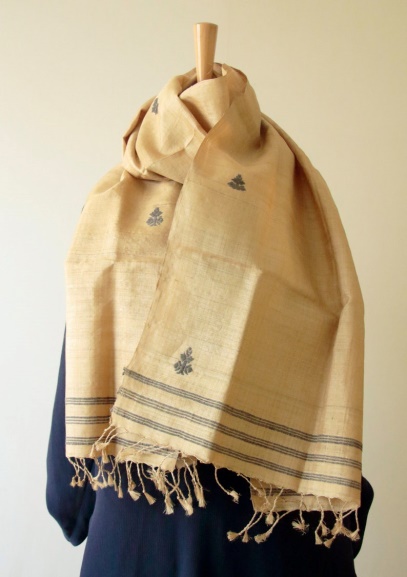 Golden Muga Silk Scarf / Stole With Traditional Motifs / Handwoven From ...