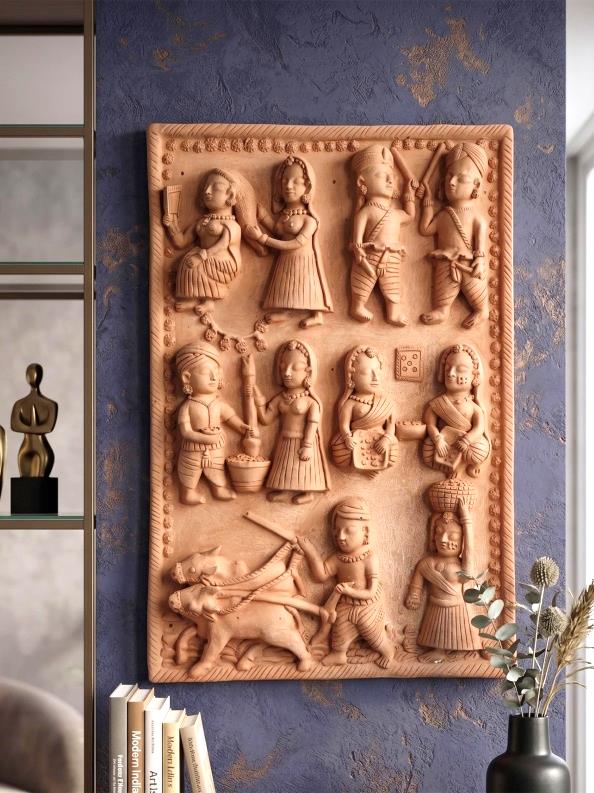 Picturesque Terracotta Clay Village Scene Sculpture | Swadesh Online