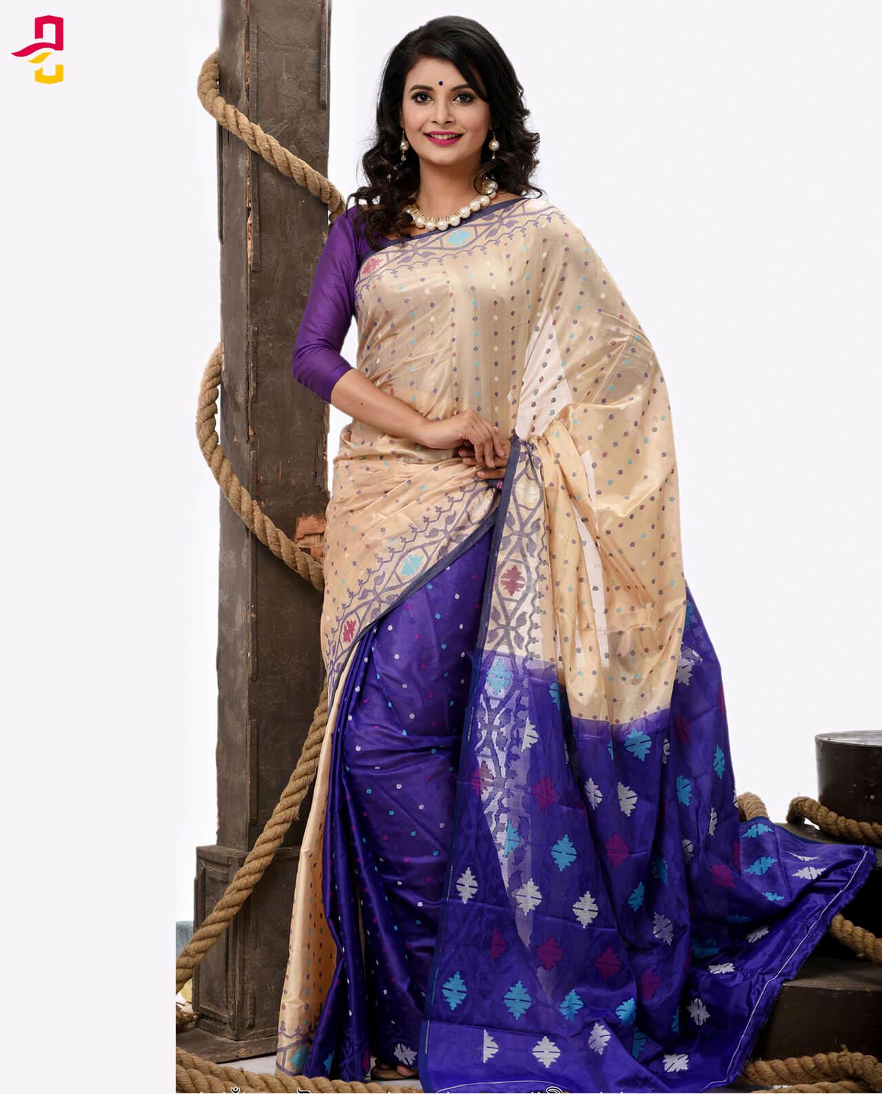 Pure Soft Silk Jamdani Tangail Saree | elebele.com | এলেবেলে.কম | online fashion store | mostly famous for Tangail Sari